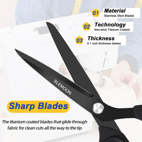 10 Inch All Purpose Heavy Duty Scissors For Home Office And Workshop, Workhorse Steel Blades For Cutting Fabric Paper Cardboard Leather And More, Rust Resistant With Comfortable Grip And Durable Construction, black titanium-coated blades