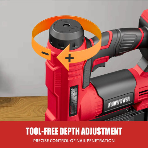 Cordless 18 Gauge Brad Nailer And Electric Stapler Duo With 2.0Ah Battery Charger Skip Tank Drama And Ready To Rock Bulk Fastener Kit for tool-free depth adjustment feature.