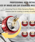 Pro Grade LVLP Spray Gun With Swappable 1.3 To 2.0 Millimeter Nozzles And Integrated Pressure Regulator for detailing nozzles showing 1.3mm to 2.0mm sizes.