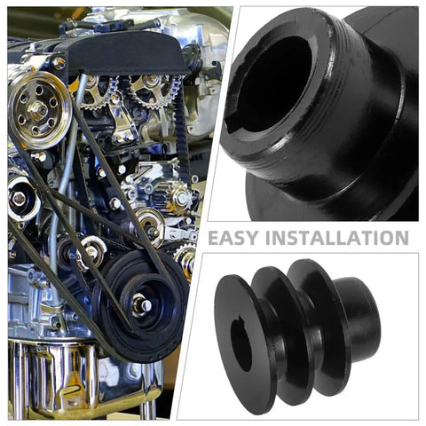 Heavy Duty Double Groove V Belt Pulley For Gas Engine With 20mm Shaft Compatible With Water Pumps And Workshop Tools smooth operation shown installed on engine.