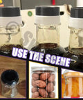 Bottles sealed with clear PVC heat shrink band kit with 1200 pieces in six sizes, for bottles, jars, cans, and lip gloss packaging.