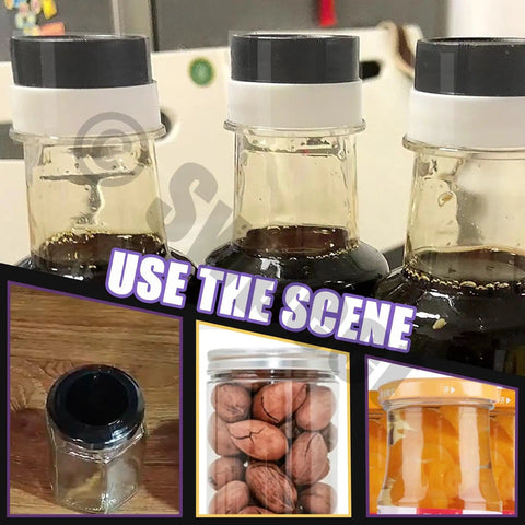 Bottles sealed with clear PVC heat shrink band kit with 1200 pieces in six sizes, for bottles, jars, cans, and lip gloss packaging.