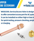 WISSCOOL 10-piece HVAC Schrader access valve kit; copper tube extension with metal valve core and brass cap