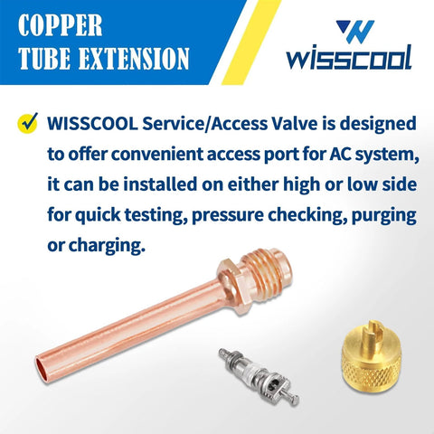 WISSCOOL 10-piece HVAC Schrader access valve kit; copper tube extension with metal valve core and brass cap