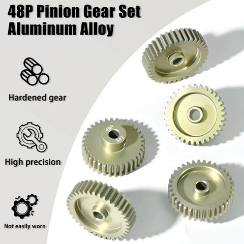 Beefed Up Aluminum 48P Pinion Gear Set for 3.175mm Shafts 33T 34T 35T 36T 37T With M4 Screw And Hex Key Fits 1/8 Inch Shaft