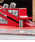 Close-up of Knockout Adjustable Setup Block For The Weekend Warrior Dial In Router Bits And Saw Blades with precise bit height setting.