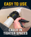 Hand using Compact Anti Drip Caulking Gun With Extreme Duty Build Lightweight ABS Frame 4 Inch Size for tight space caulking