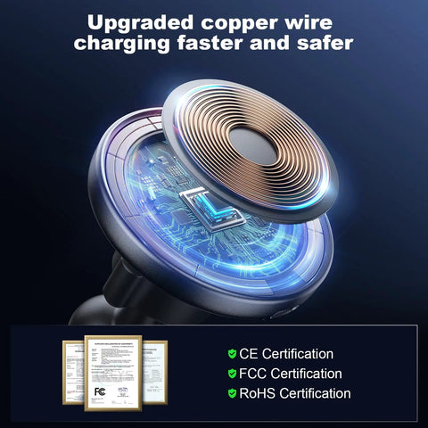 Heavy Duty 15W MagSafe Car Phone Charger Featuring Badass Magnetic Vent Mount with Dual PD and QC Fast Charging Ports close-up of copper wire charging surface.
