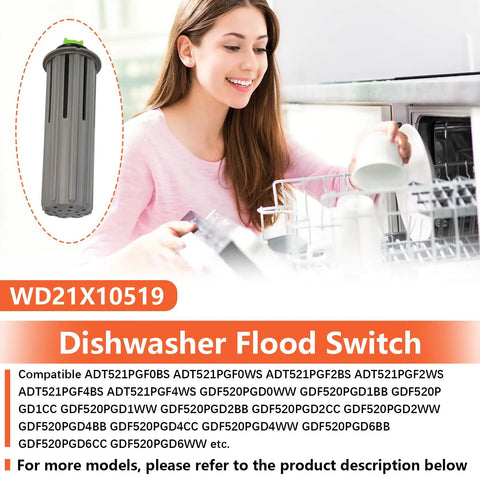 Dishwasher Flood Switch Replacement For GDT GDF Series WD21X10519 WD21X10492 WD21X20204 in use, woman loading dishwasher