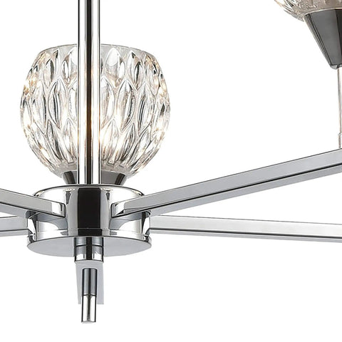 Close-up of Five-Light Glass Crystal Chandelier in Polished Chrome 24 Inch Wide Hardwired Ceiling Mount with crystal shades.