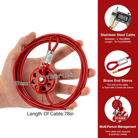 Built Tough Lockout Tagout Cable Lock For Industrial Valves And Control Panels, Hassle Free Pvc Coated Steel Wire Loto Kit, Osha Approved Multi Use Equipment Safety Red Two Pack