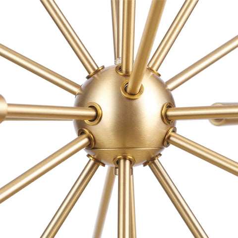Close-up of Novogratz Celeste 4 Light Chandelier In Matte Brass Dope Modern Glam Ceiling Fixture With Open Frame Design