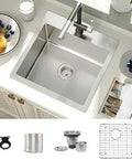 18 By 18 By 9 Inch Stainless Steel Topmount Bar Workstation Sink Single Bowl Utility Kitchen Sink For Laundry Wet Bar RV Office Or Outdoor Prep Heavy Duty 16 Gauge 304 Stainless Steel with accessories