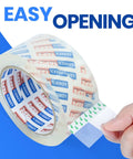 Rock Solid Heavy Duty Crystal Clear Packing Tape With Badass Industrial Adhesion For Moving Boxes Shipping Supplies And Cartons That Absolutely Will Never Tear Or Peel, easy opening design shown.