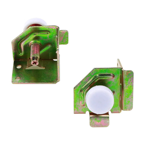 Rock Solid 4 Pack M8 Adjustable Cabinet Leveling Feet Heavy Duty Metal Furniture Stabilizers with white wheel and metal base.