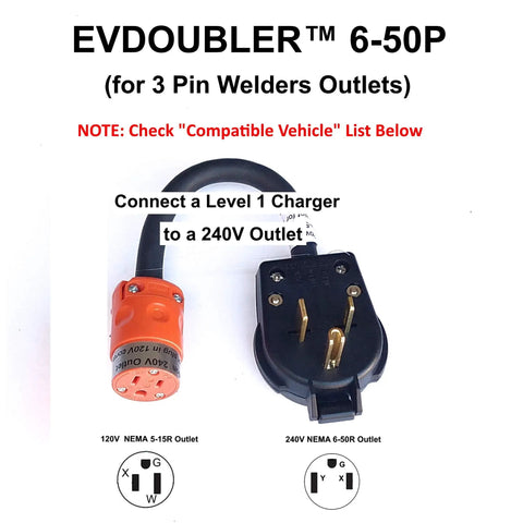 Smooth Plug And Play Dope Level 2 Electric Vehicle Charging Adapter 240V Nema 6 50 Outlet for connecting Level 1 charger to 240V.