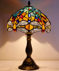 Sea Blue And Yellow Stained Glass Dragonfly Tiffany Table Lamp Dope Nautical Reading Desk Bedside Light For Bedroom Living Room And Home Office Decor 12 Inch Shade 18 Inch Tall UL Listed on antique base