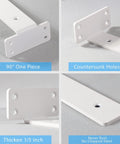 Detailed view of Six Inch Floating Shelf Brackets White 90 Degree Hidden L Shaped Heavy Duty Iron Hardware with rustproof finish, pack of 6.