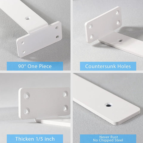 Detailed view of Six Inch Floating Shelf Brackets White 90 Degree Hidden L Shaped Heavy Duty Iron Hardware with rustproof finish, pack of 6.