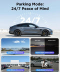 A229 Plus Dual Dash Cam Front And Rear With STARVIS 2 Sensors HDR 2 Channel 1440P Front And Rear Video 5GHz WiFi Voice Control GPS Night Vision Easy Install Top Notch Crystal Clear Day Night Footage showing car parking mode with 24/7 peace of mind features.