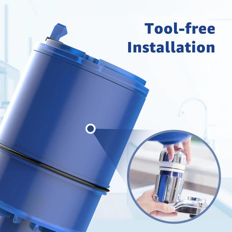 NSF Certified Water Filter Replacement For Pur Faucet Filtration Systems tool-free installation shown on faucet.