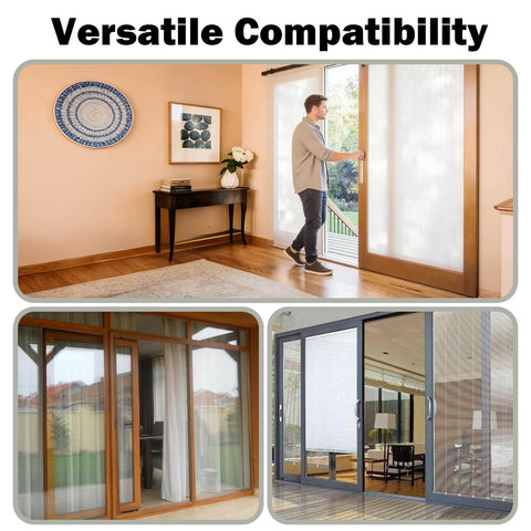 Six Foot Sliding Door Track Replacement For Glass, Screen, Barn, Pocket And Patio Doors showing compatibility with different doors.