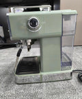Top Shelf Green Espresso Machine With Integrated Burr Grinder And 15 Bar Pressure Pump For Bold Creamy Shots That Slam The Morning Grind Perfectly At Home, side view.