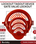 Red ABS Gate Valve Lockout, Heavy Duty Locking Device For 6.5 To 10 Inch Valve Handles, corrosion-resistant safety lock display