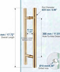 18 Inch Solid Stainless Steel Door Pull Handle Satin Gold Finish Built To Last Heavy Duty Commercial Grade 304 Stainless Barn Glass Pull Chamfered Edges For Safe Easy Opening, 450 mm tall on glass door