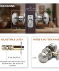 Colonial Passage Interior Door Knob Satin Stainless 1 Pack Heavy Duty Door Knob With Easy Install And Reversible Design dimensions and latch