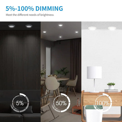5%-100% dimming range of 4 Inch LED Disk Light Dimmable Flush Mount Ceiling Light 10.5W 650 Lumens 3000K in various rooms