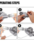 Operating steps for Professional Titanium Steel Drill Nibbler Sheet Metal Cutter Attachment with drill use.
