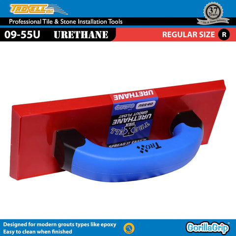 4 By 9 Inch Urethane Grout Float With SoftGrip Handle, red float with blue handle, ideal for ceramic tile grout work