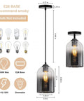 Black Glass Cylinder Pendant Lights Set Of 2 - Modern Farmhouse Style Double Glass Gradient Shades With E26 Base and Dimensions