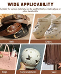 Belt, shoes, bag, clay sculpture, and skirt showing wide applicability for the 24 Piece Leather Circle Punch Set Pro Grade High Carbon Steel Hole Punch Kit For DIY Leather Crafts Includes 1mm To 15mm And 20mm To 60mm Punches For Precise Holes And Round Cutter Dies For Handcrafted Leather Projects