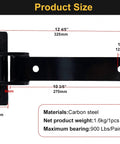 13 Inch Heavy Duty Gate Hinges Solid Carbon Steel 900 Lbs Capacity with dimensions and weight details