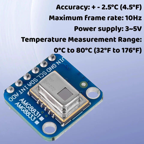 Dope 8x8 Infrared Thermal Imaging Camera Sensor Module For Raspberry Pi And Arduino, I2C 3-5V, AMG8833 Grid Array