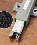Push Latches With Rebound Locking Device For Cabinets And Drawers on wood, ABS material, highlighted construction detail