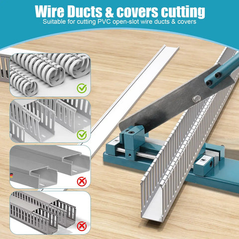 Manual Wire Duct Cutter For PVC Trunking And Open Slot Ducts, Adjustable 45 And 90 Degree Blade in action