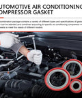 30 Piece Car AC Gasket And Compressor Repair Washer Assortment Kit With Rust Proof Sealing O Ring Set For Universal Air Conditioning System Maintenance in an auto repair setting.
