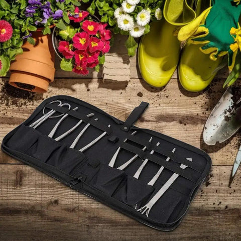 Garden Cutting Tools Set 6 Piece Stainless Steel Bud Scissors And Wire Pliers With Storage Bag For Bonsai Fruit Tree Pruning Leaf Trimming And Garden Maintenance, open bag with stainless steel tools