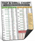 Heavy Duty Magnetic Tap And Drill Chart 11x14 with metric and imperial sizes for CNC machinists and shop floor pros.