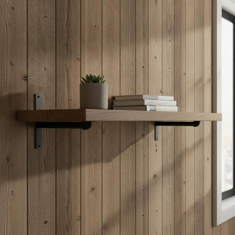 Industrial Pipe Shelf Bracket Wall Mount For Floating Shelves In Living Room And Kitchen Heavy Duty Black Iron Pipe Support with wood shelf