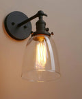 Vintage Industrial Wall Sconce With On Off Switch And Clear Glass Shade Indoor Vanity Light For Bathroom Bedroom Hallway Cafe Club Garage Classic Retro Glow For LED Incandescent Compatibility