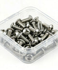 Top Shelf 304 Stainless Steel M4 X 30 Mm Phillips Flat Head Machine Screws 50 Piece Heavy Duty Kit in clear box.