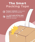 Premium Water Activated Packing Tape Straight Up For Sealing Corrugated Boxes And Gift Cartons With Rosy Floral Print on a sealed cardboard box.