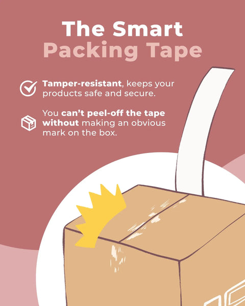 Premium Water Activated Packing Tape Straight Up For Sealing Corrugated Boxes And Gift Cartons With Rosy Floral Print on a sealed cardboard box.