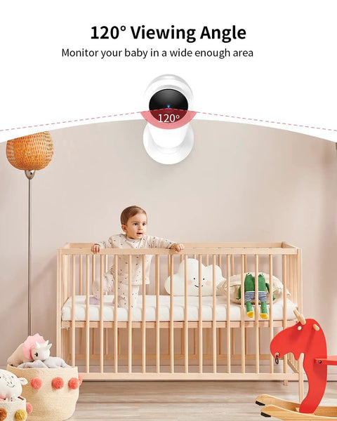 1080P Indoor Baby Cam With Audio And Night Vision Nanny And Pet Surveillance Camera in nursery with crib and toys