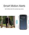 1080p Plug-In WiFi Indoor Security Camera With AI Motion Detection alerts phone of intruder activity by sliding door.