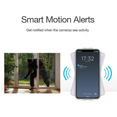 1080p Plug-In WiFi Indoor Security Camera With AI Motion Detection alerts phone of intruder activity by sliding door.